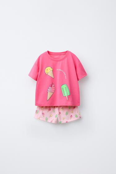 Zara 2-6 YEARS/ ICE CREAM T-SHIRT AND BERMUDA PAJAMAS - Pink