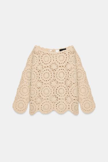 CROCHET KNIT JUMPER - Cream by Zara - Image 5