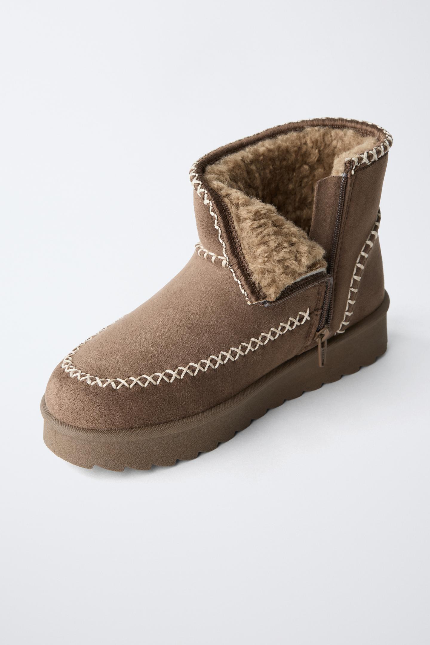 Детские ботинки Zara Faux Fur Ankle with Topstitching, цвет: Коричневый — фото 3