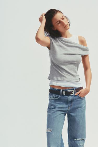Zara DOUBLE ASYMMETRIC T-SHIRT - Gray marl
