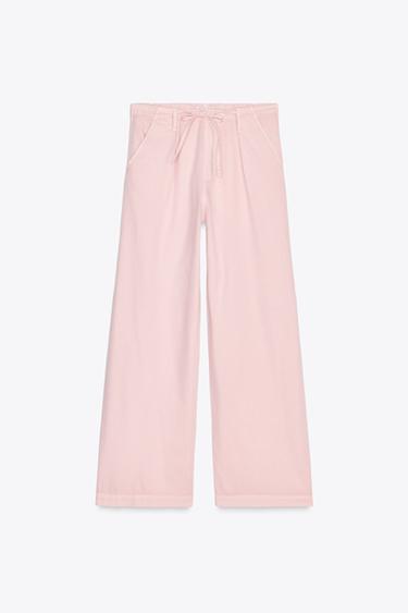PANTALON STYLE PYJAMA À PLIS Rose ZARA France - Main Image
