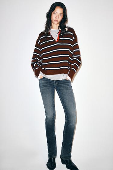 100% WOOL STRIPED POLO — Brown / Ecru 2