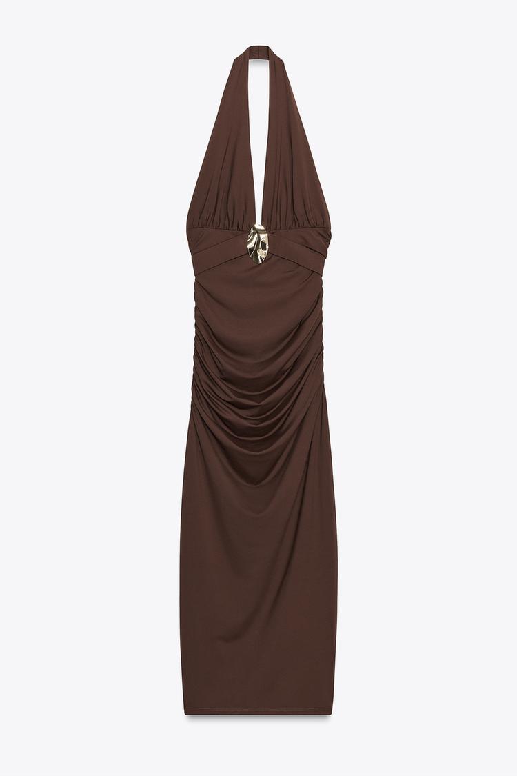 Halter Drapeado Vestido Halter Canale Zara VESTIDO LARGO HALTER