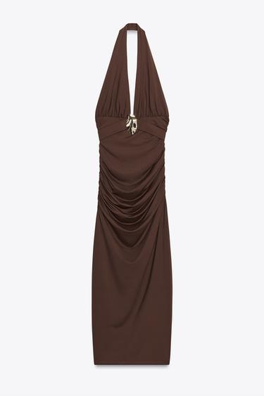 DRAPED HALTER DRESS - Chocolate by Zara - Image 0