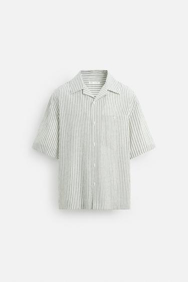 CAMISA JACQUARD ARRUGADO - rayas de Zara