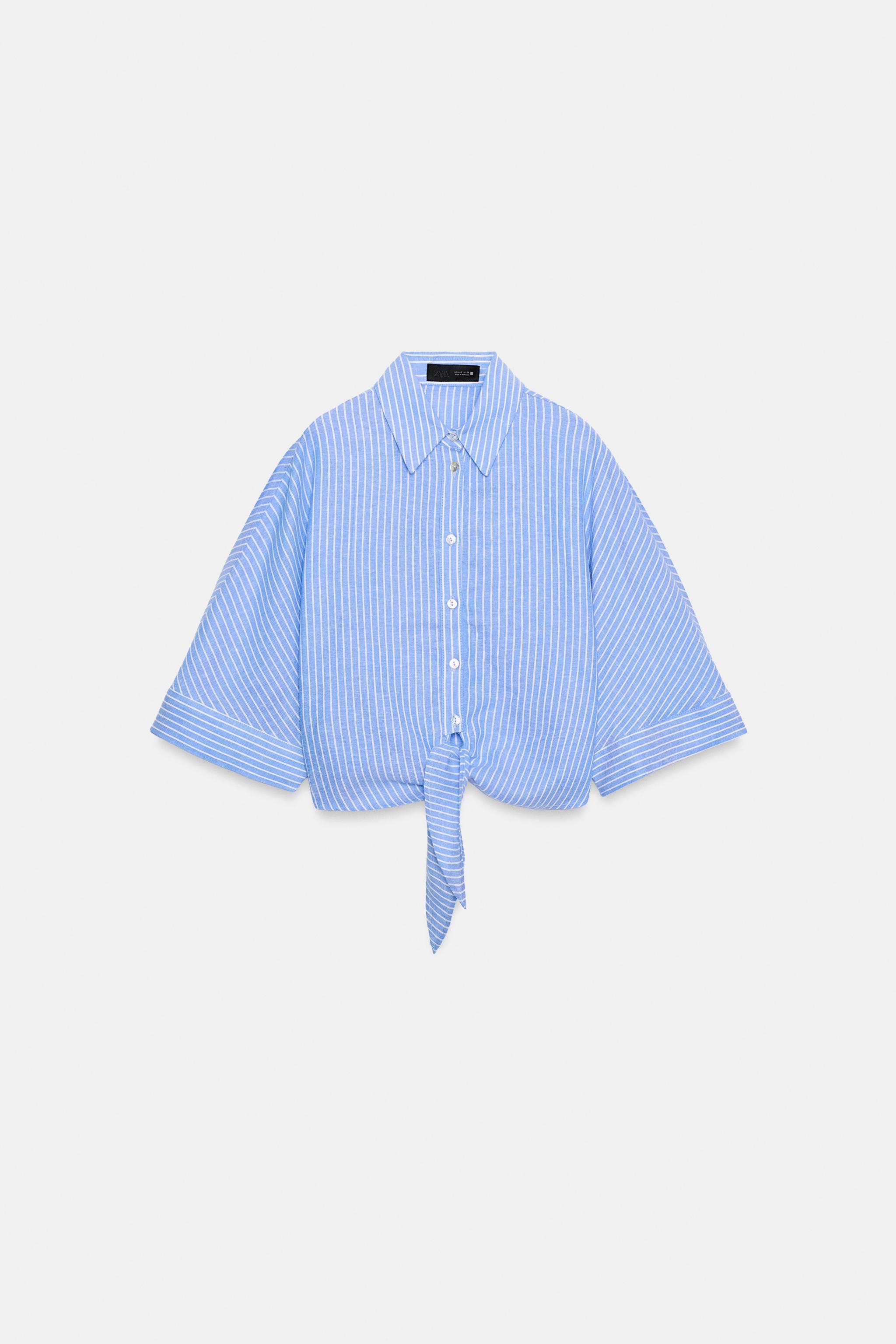 Женские рубашки Zara KNOTTED LINEN SHIRT — фото 7