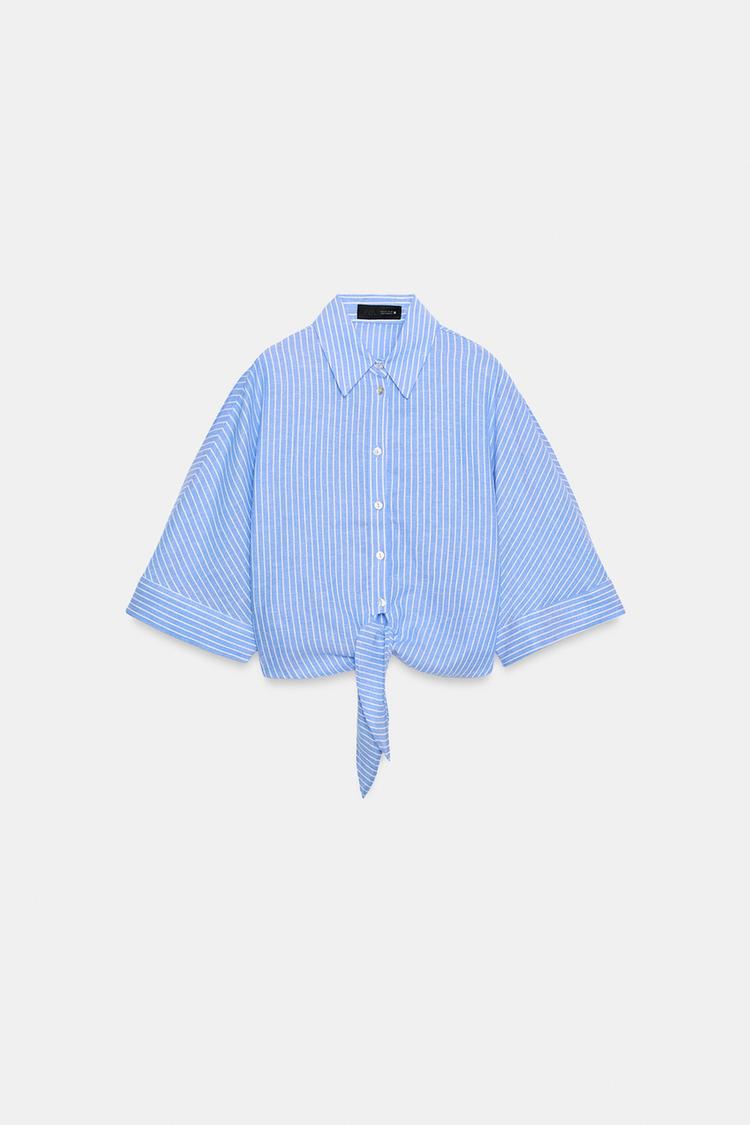 Camisa de mezcla de lino con nudo 7