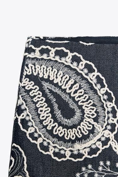 EMBROIDERED SKORT - Ecru / Navy by Zara - Image 6