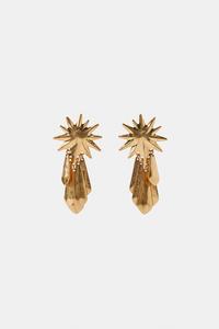 Zlat� n�u�nice s reli�fn�m motivem slunce a t��s�ov�mi p��v�sky. Zap�n�n� na puzetu a klips.