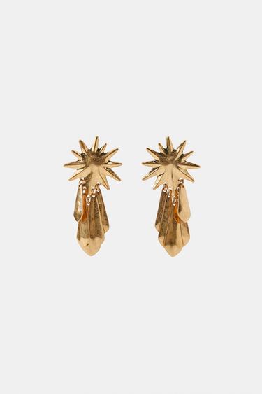 Zara FRINGED SUN METAL EARRINGS - Golden - Image 0