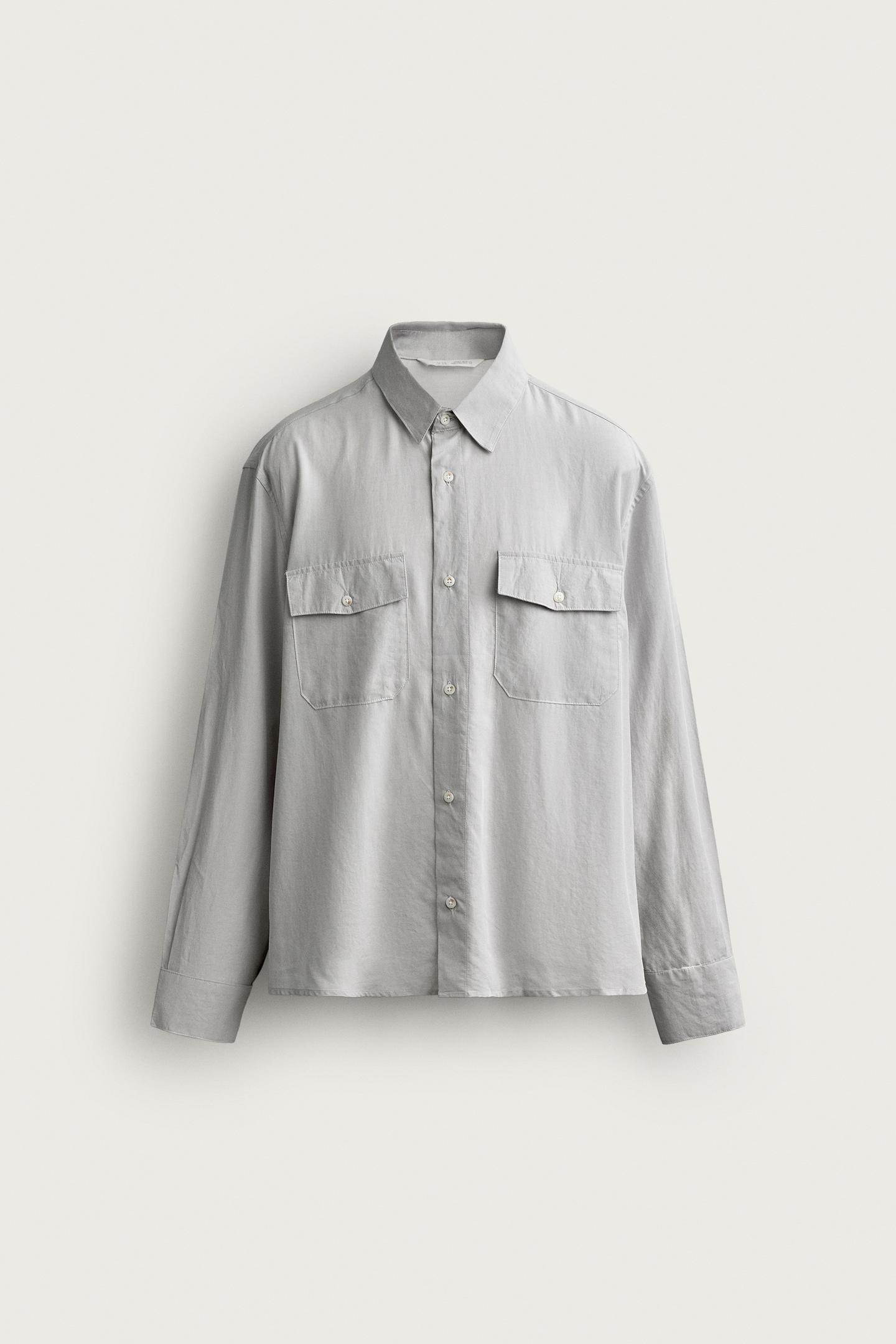 Мужская рубашка Zara Flowy Pocket, цвет: Серый — фото 6