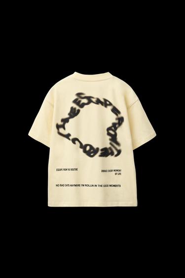 T-SHIRT WITH RAISED TEXT PRINT - Yellow by Zara