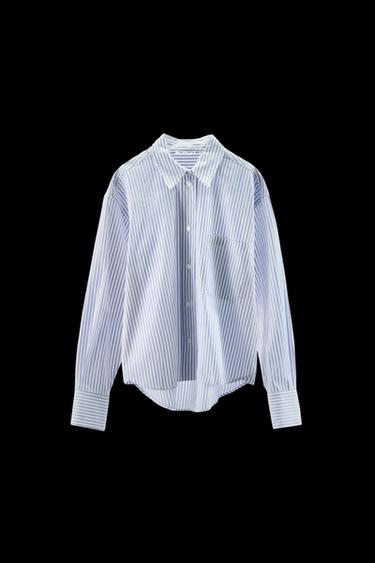 Zara STRIPED PAJAMA SHIRT - Blue / White - Image 0
