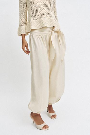 PANTALON BOUFFANT AVEC NŒUD - Beige clair de Zara - Image 1