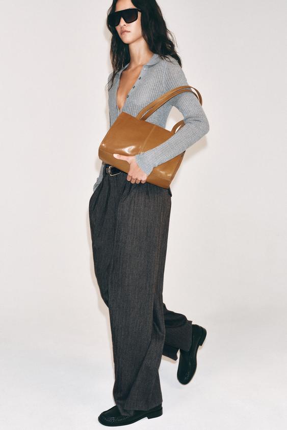 SAC PORTÉ ÉPAULE EN CUIR - Moutarde de Zara - Image 0