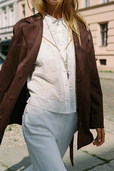 BELTED FAUX SUEDE JACKET - Brown by Zara