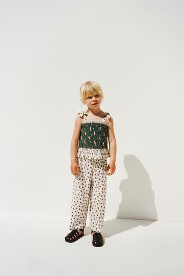 Zara FLORAL PRINT PANTS - Ecru