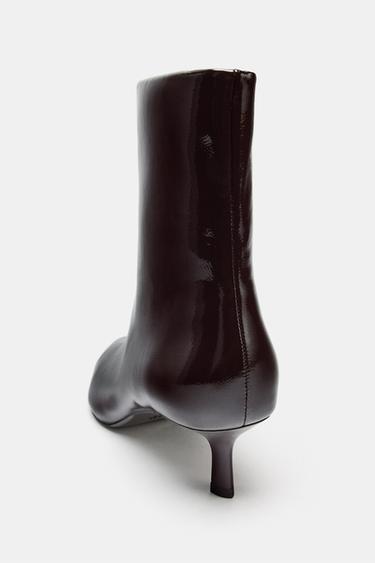 FAUX-PATENT KITTEN HEEL ANKLE BOOTS - Burgundy Red by Zara