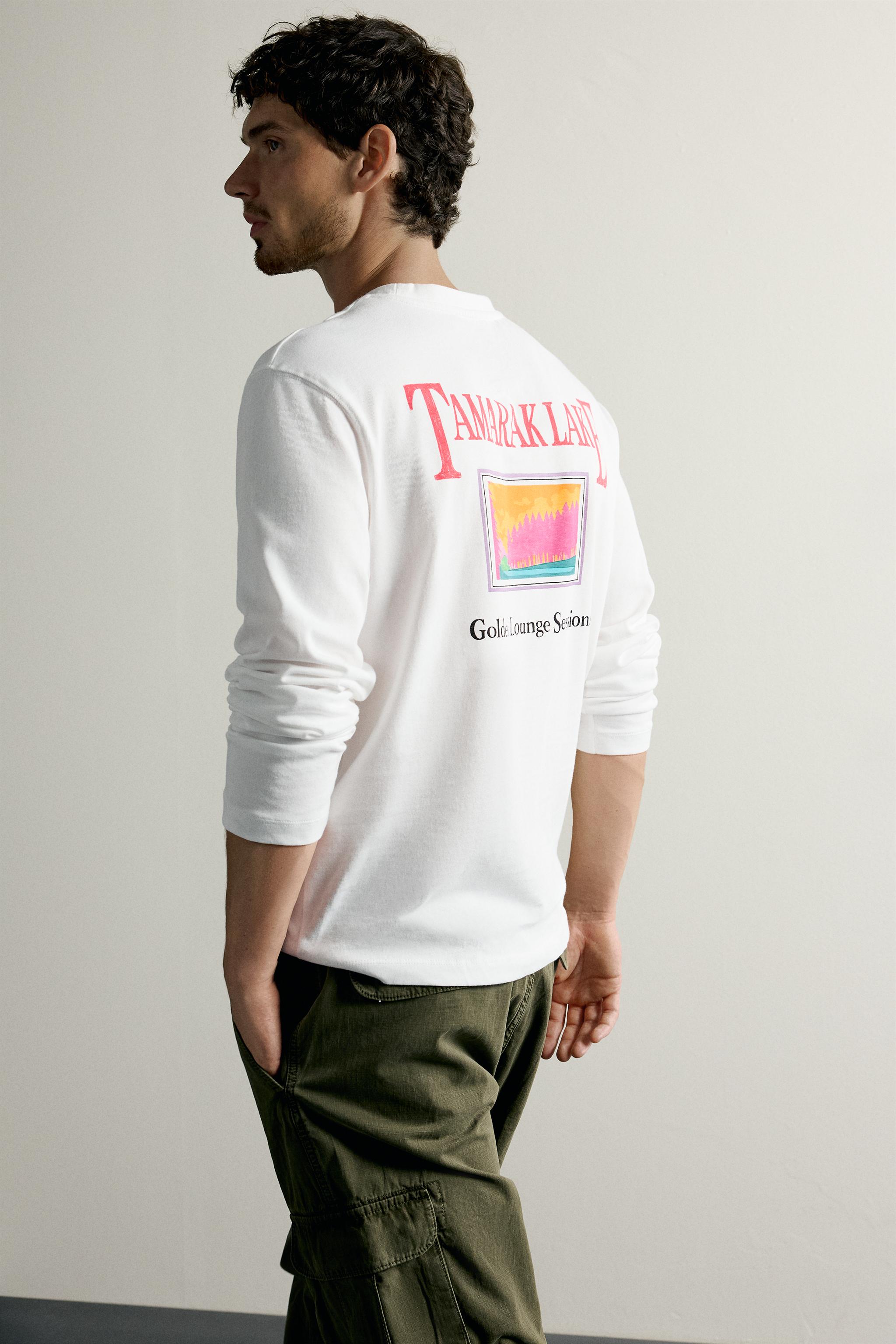 Мужские футболки Zara LONG SLEEVE PATCH GRAPHIC T-SHIRT — фото 6