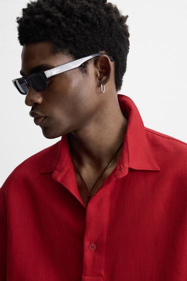 CHEMISE STRUCTURE COTON ET LIN - Rouge soutenu de Zara - Image 6