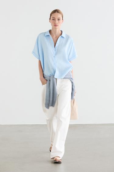 Zara 100% linen short sleeve shirt - Sky blue - Image 0