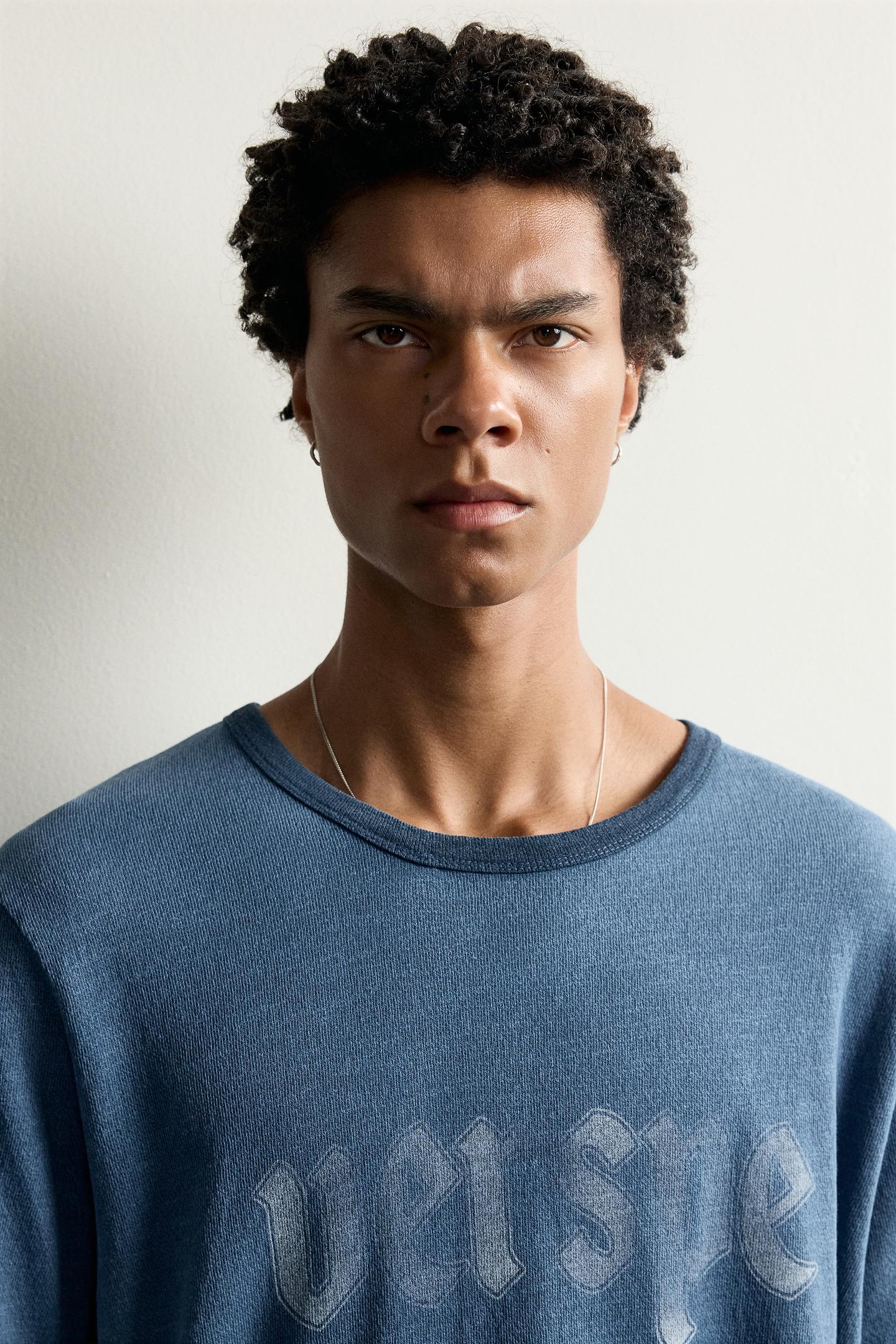Мужская футболка Zara Washed Printed Knit, цвет: Индиго — фото 5