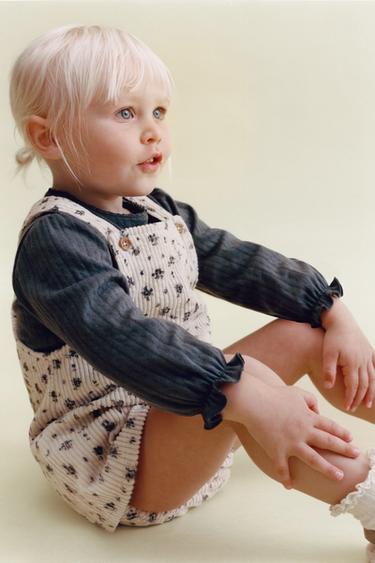 CORDUROY PINAFORE DRESS AND FLORAL KNICKERS SET - Ecru by Zara