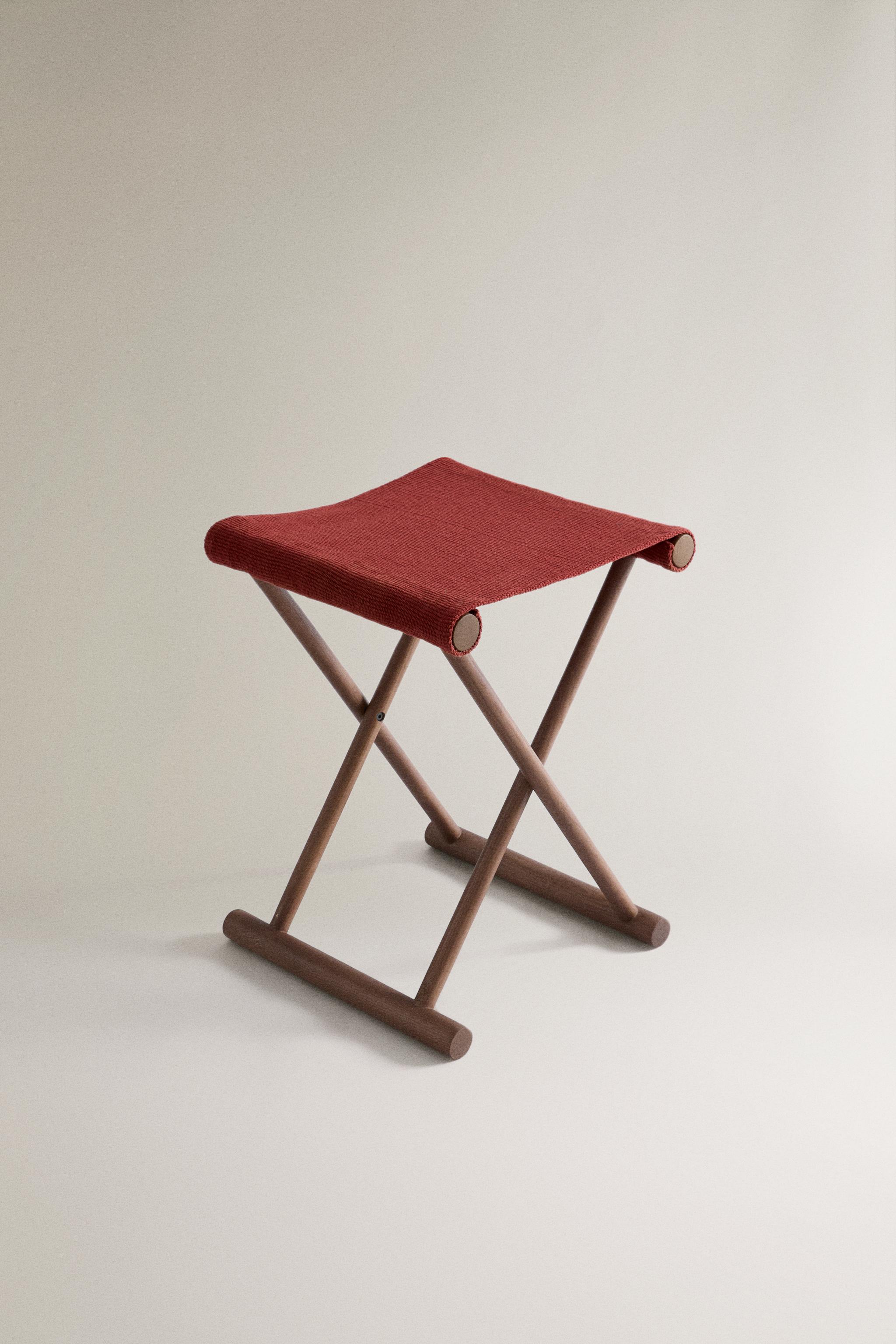 FOLDING ASH WOOD AND COTTON STOOL - Reddish | ZARA United States