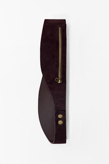 CINTURÓN RIÑONERA BOLSILLO PIEL ANTE 100% - Marrón de Zara