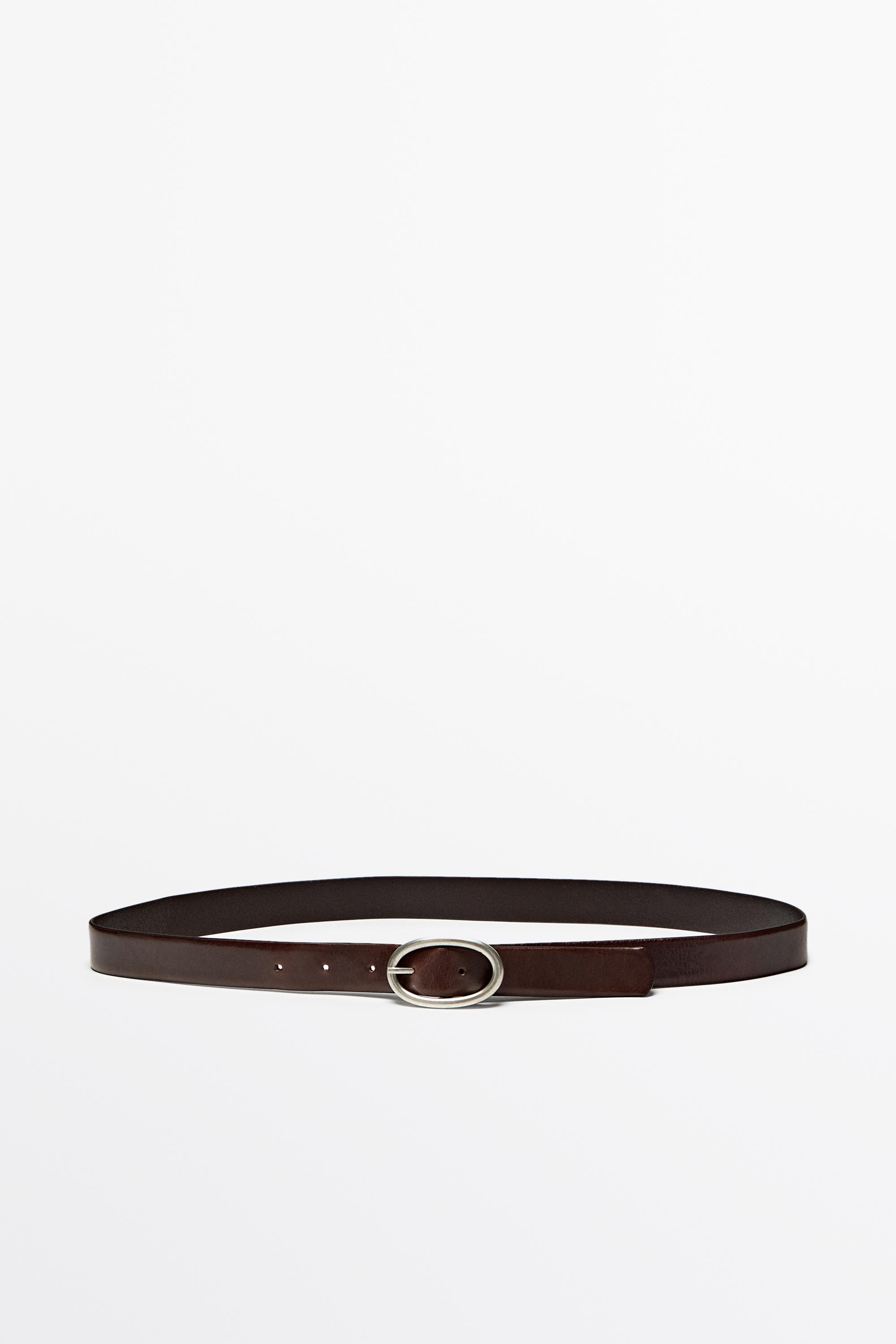 Nappa leather oval buckle belt — Brown