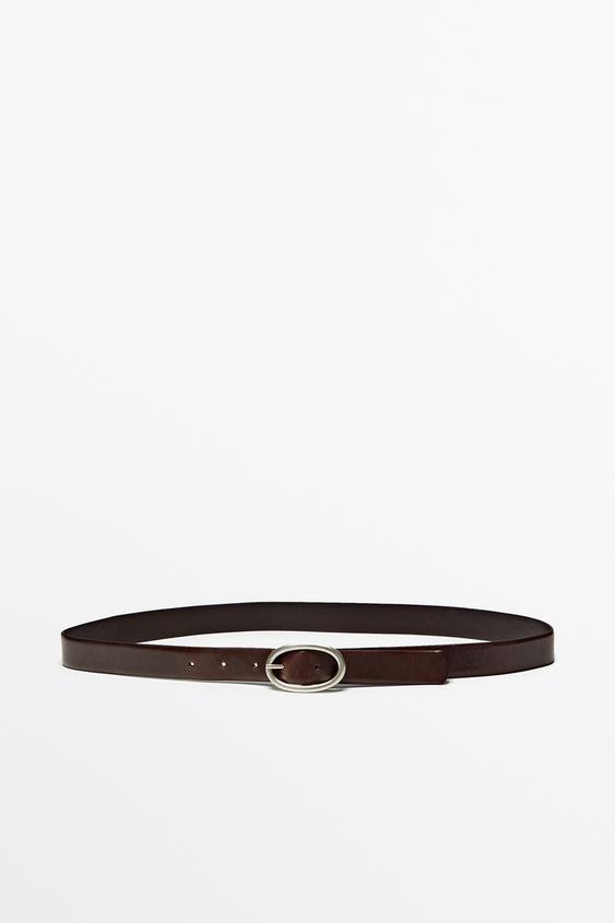 Zara Nappa leather oval buckle belt - Brown - Image 0