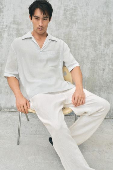 Zara 100% 亞麻休閒長褲 - 白色