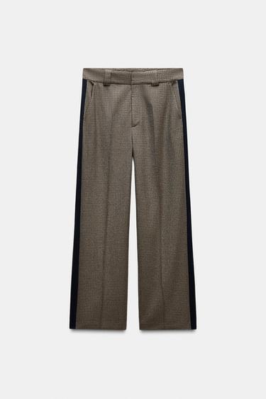 ZW COLLECTION CHECK TROUSERS WITH SIDE STRIPE - Light sand by Zara