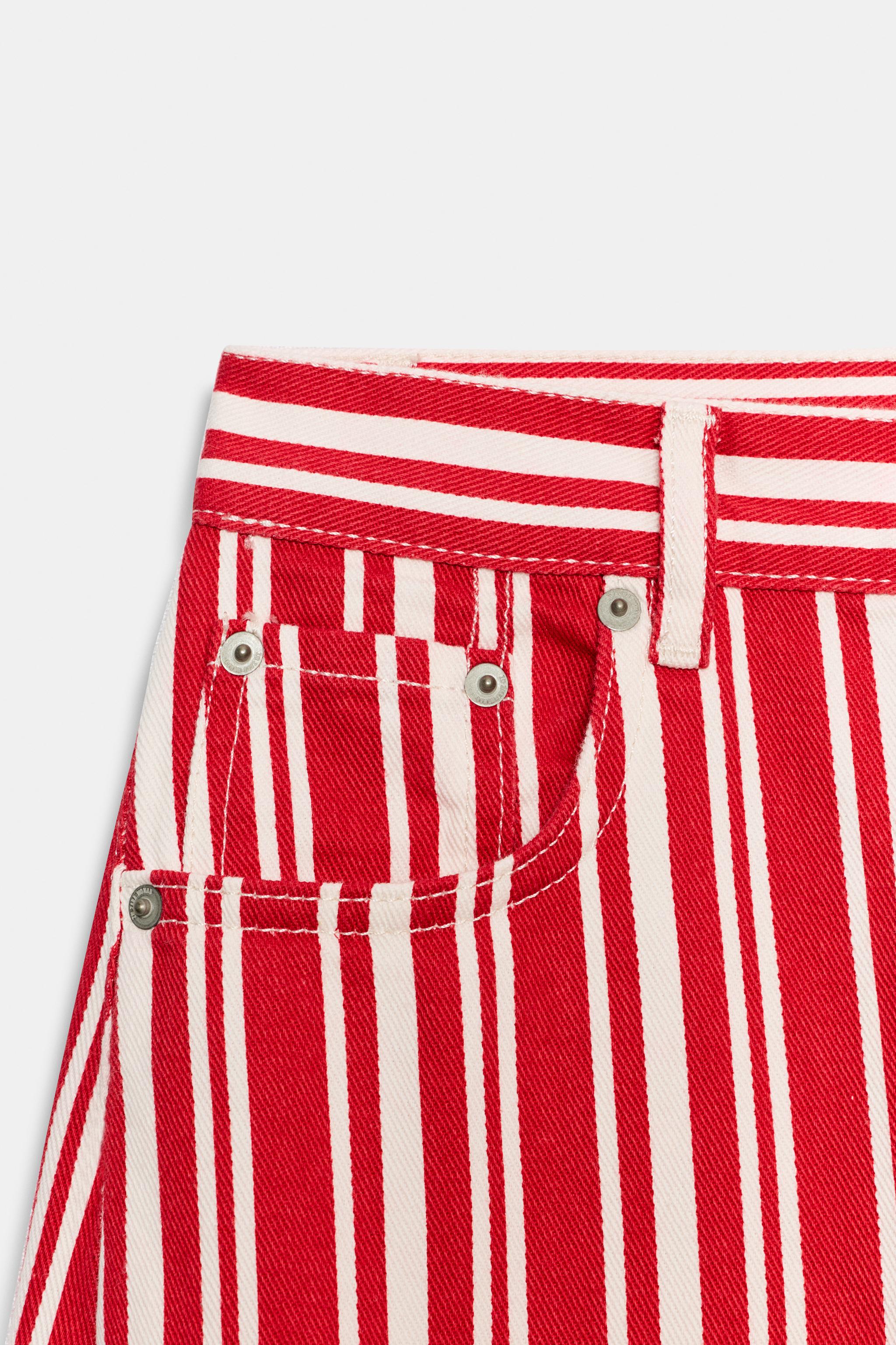 capri アセトン ZW COLLECTION MID-WAIST STRIPED BALLOON CAPRI JEANS - White / Red