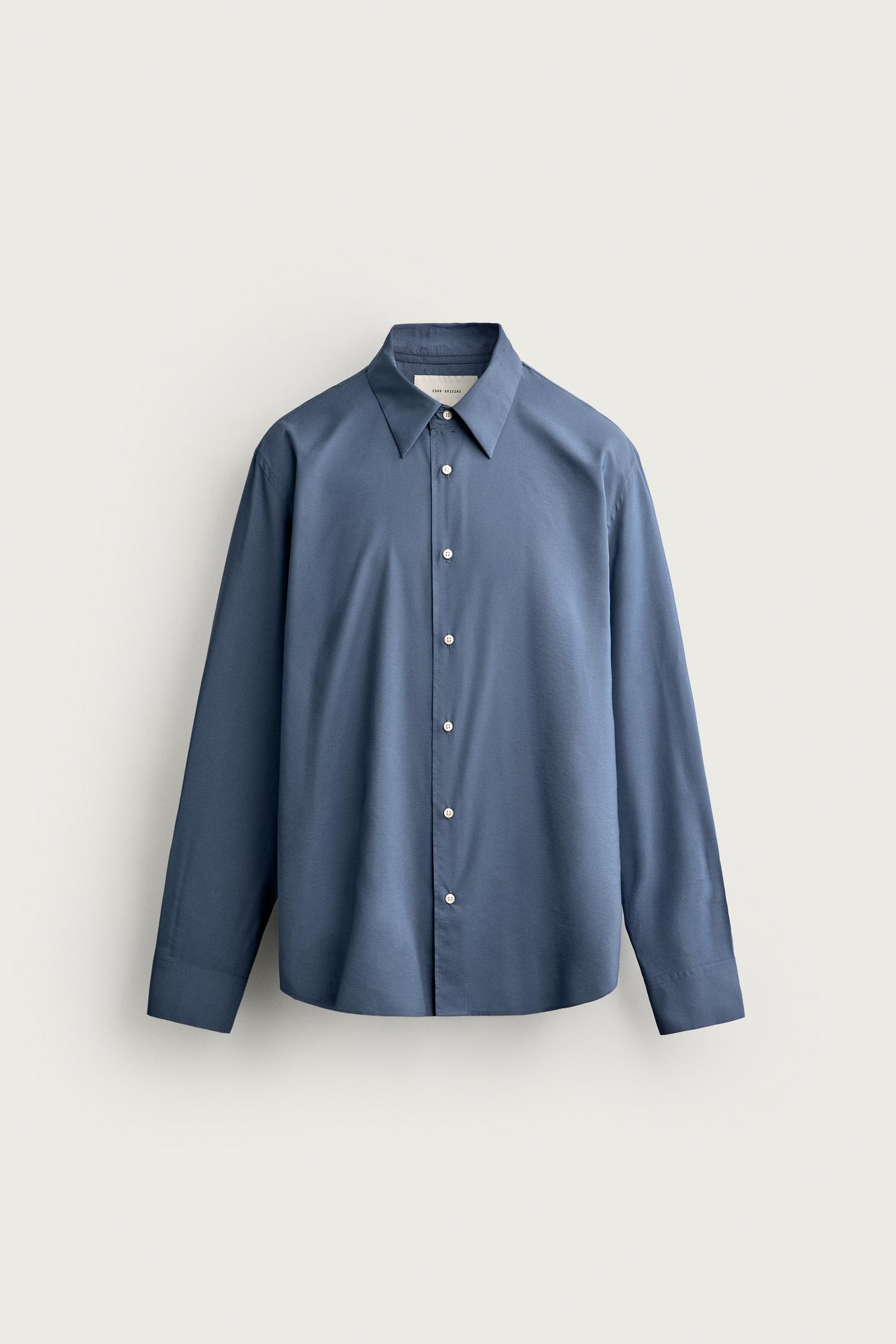 Мужская рубашка Zara Relaxed Fit Fluid, цвет: Светлый индиго — фото 7
