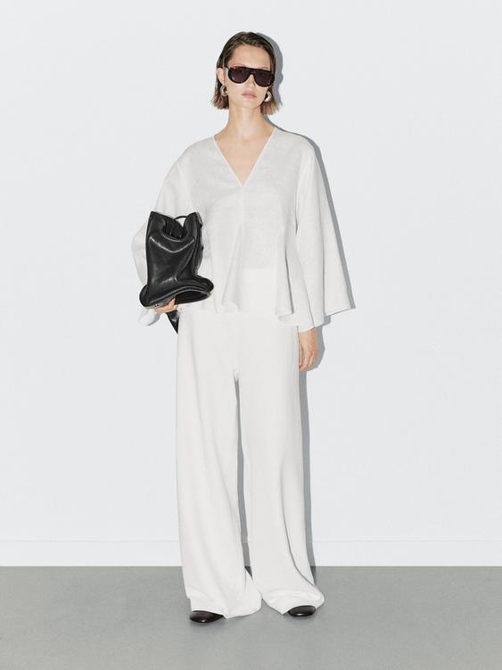 100% linen blouse with godet details - STUDIO