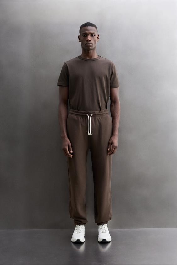 PANTALÓN CHÁNDAL ALGODÓN - Marrón de Zara - Imagen 0