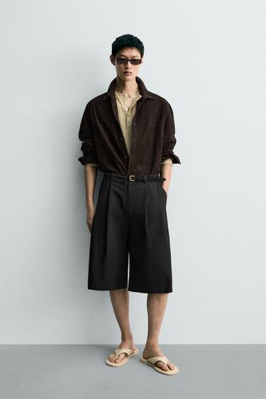 WIDE-LEG PLEATED BERMUDA SHORTS - Black by Zara - Image 0