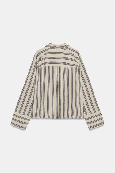 ZW COLLECTION OVERSIZE STRIPED SHIRT - Beige / Navy by Zara - Image 8