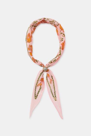 SILK BANDANA WITH STONE FLOWER PRINT - Pink by Zara