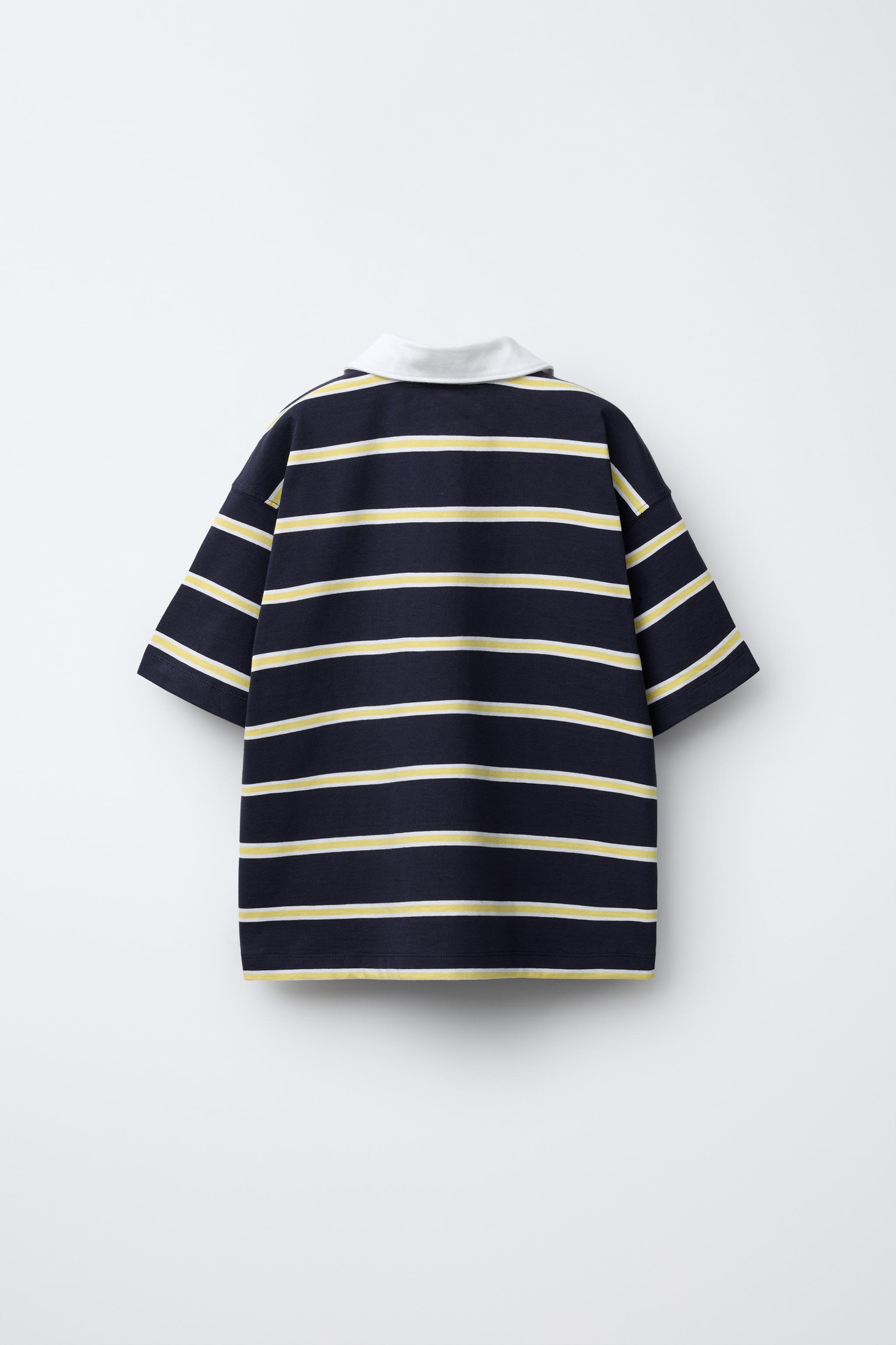 ストライプ柄刺繍入りポロシャツ - ネイビーブルー | ZARA Japan