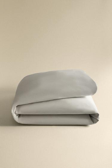 SATEEN DUVET COVER (300 THREAD COUNT) - Grey / Blue by Zara - Image 4