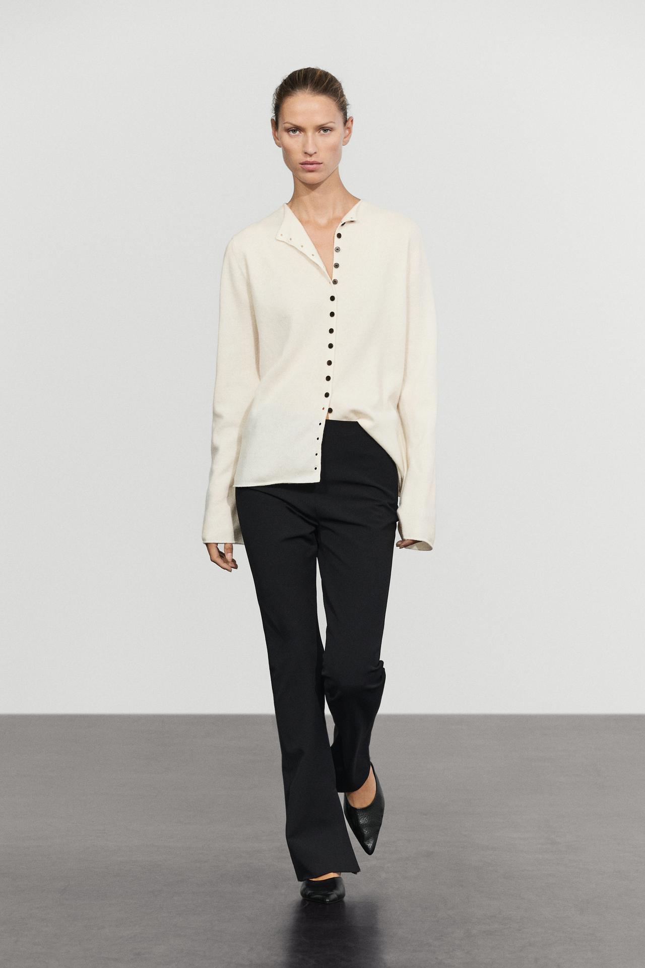 Wool-blend knit cardigan with buttons — Ecru