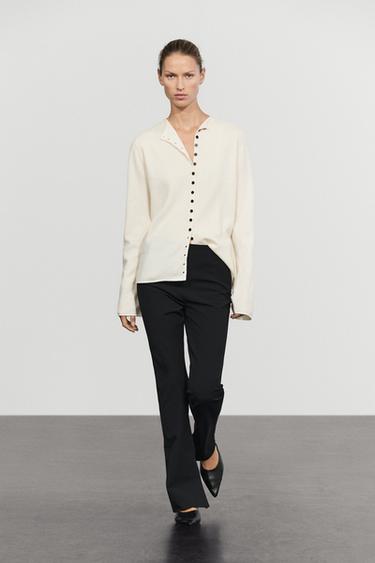 Wool-blend knit cardigan with buttons — Ecru 1
