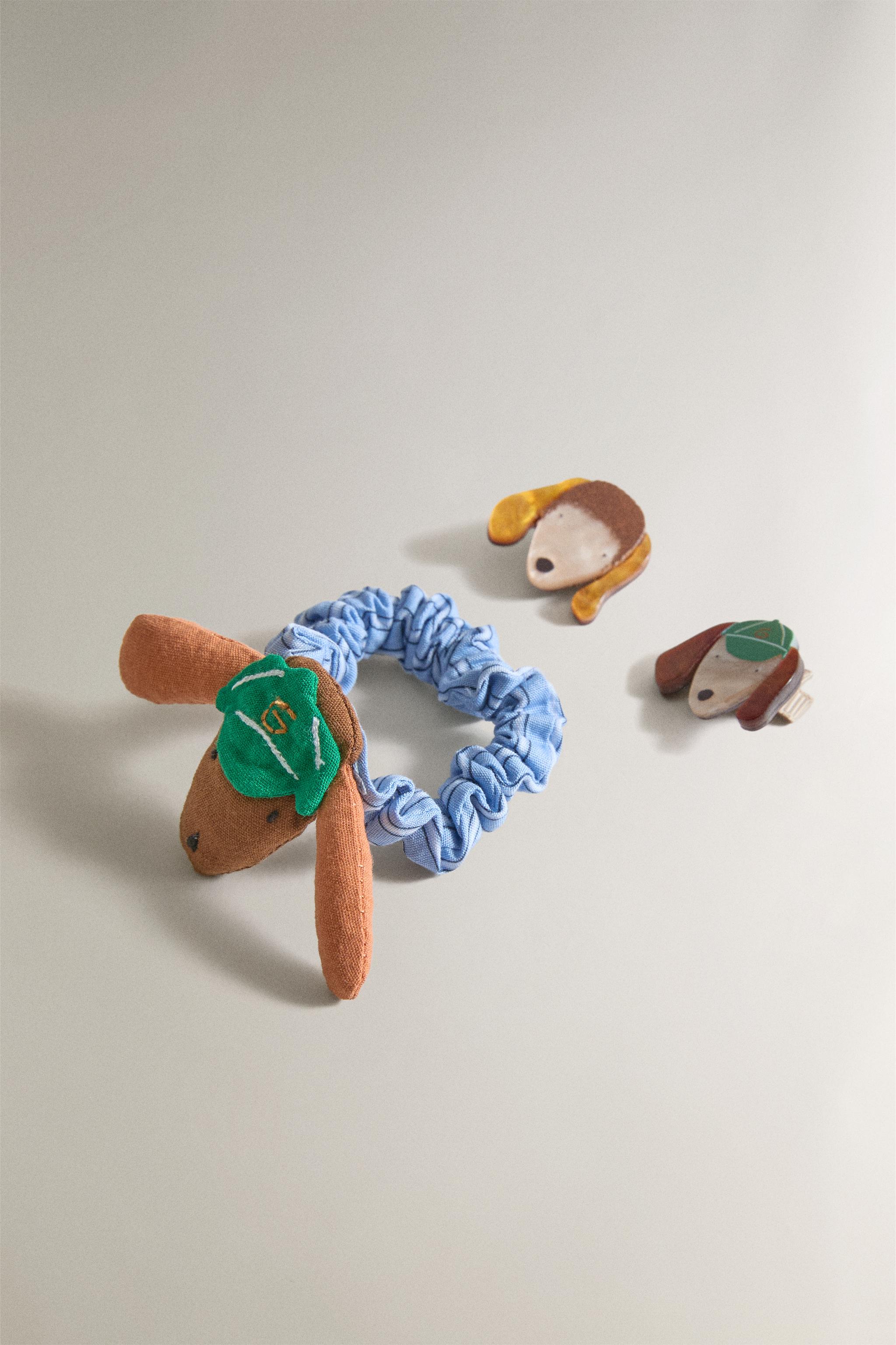 KIDS' DOG CLIPS AND HAIR TIE SET (SET OF 3) — Blue