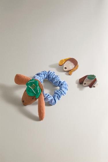 KIDS' DOG HAIR CLIP AND SCRUNCHIE SET (SET OF 3) - Blue by Zara - Image 1
