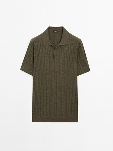 Zara Cable-knit polo shirt - Green marl