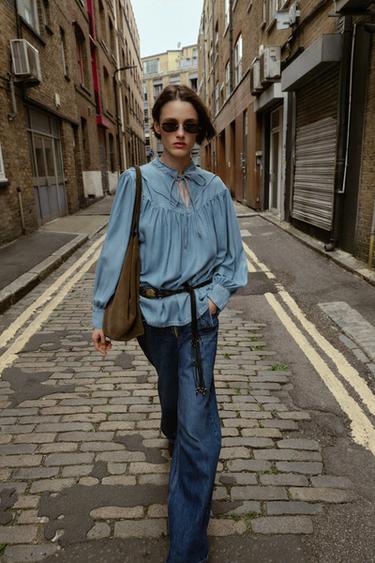 CAMISA OVERSIZE DENIM FLUIDO - Azul medio de Zara