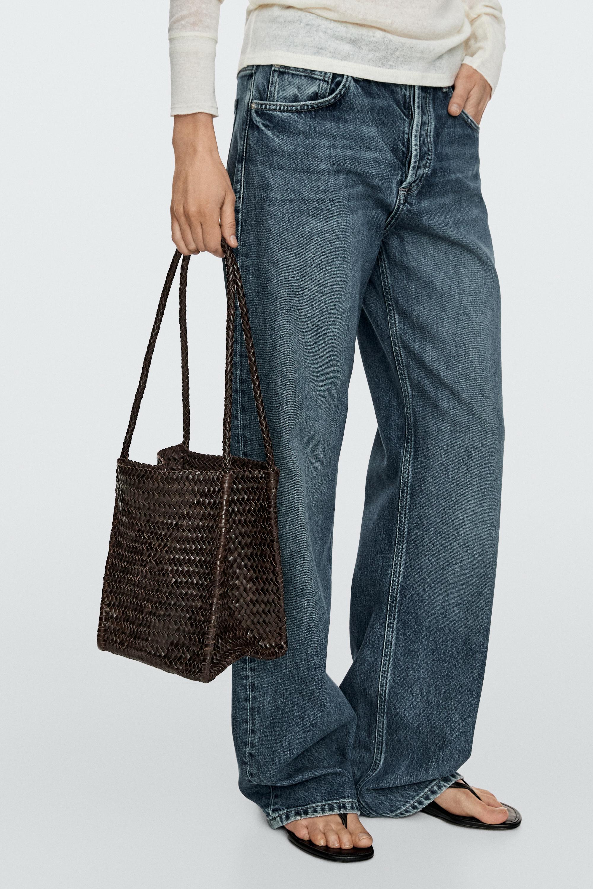 Nappa leather woven bucket bag