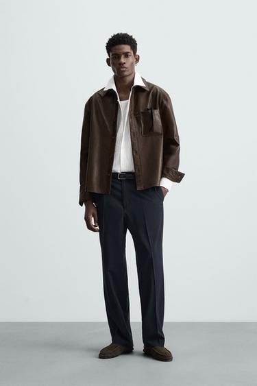 CAMISA COMPRIDA DE COURO - Marrom da Zara - Imagem 0